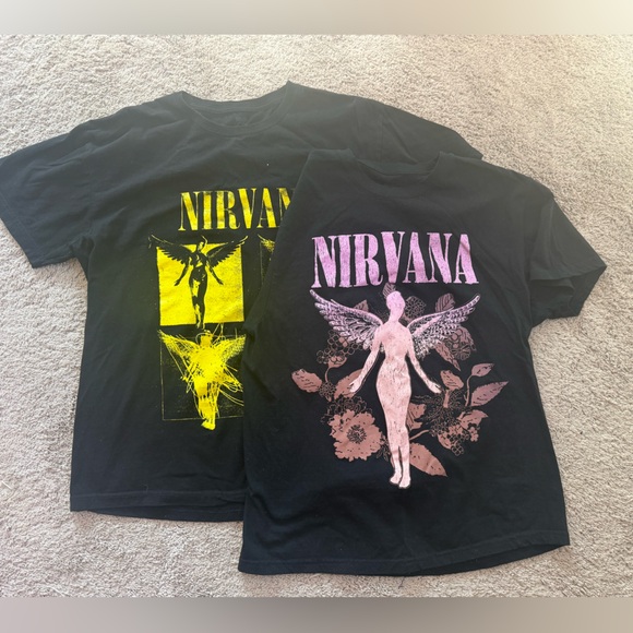 NIRVANA Other - Nirvana Graphic Tee Bundle | 2 Black Band Shirts | Angel Art Twofer | Size L